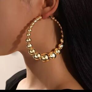 Gold Beaded Titanium Steel Hoop Earrings
